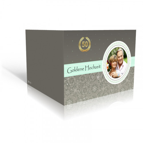 Danksagungskarte Goldene Hochzeit Blumen und Blätter in grau