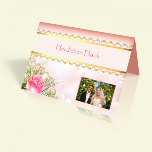 Danksagungskarte Hochzeit - Pink Rose - vertikal klappbar
